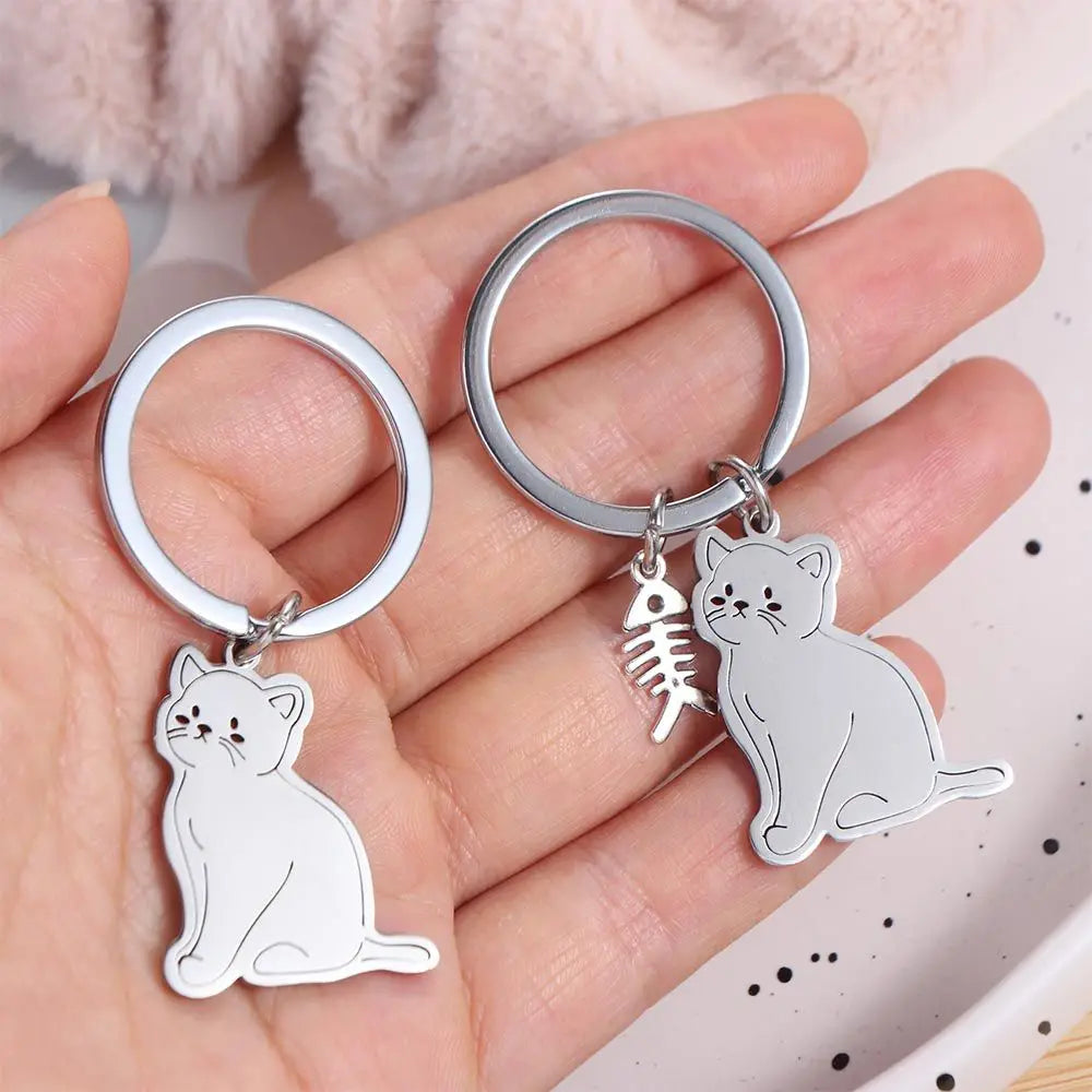 Lovely Stainless Steel Cat Fish Keychain Key Holder Pendant Cat Key Ring Animal Cartoon Kittens Keychain Valentine's Day Gift Zpaxo