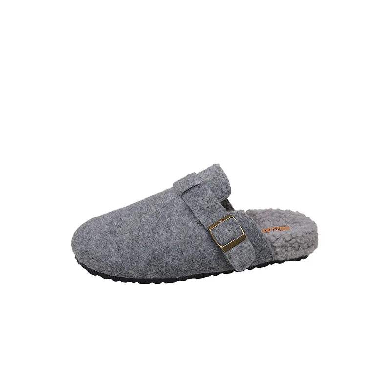 2025 Women's Winter Mule Slippers Fashion Felt Suede Fleece Cotton