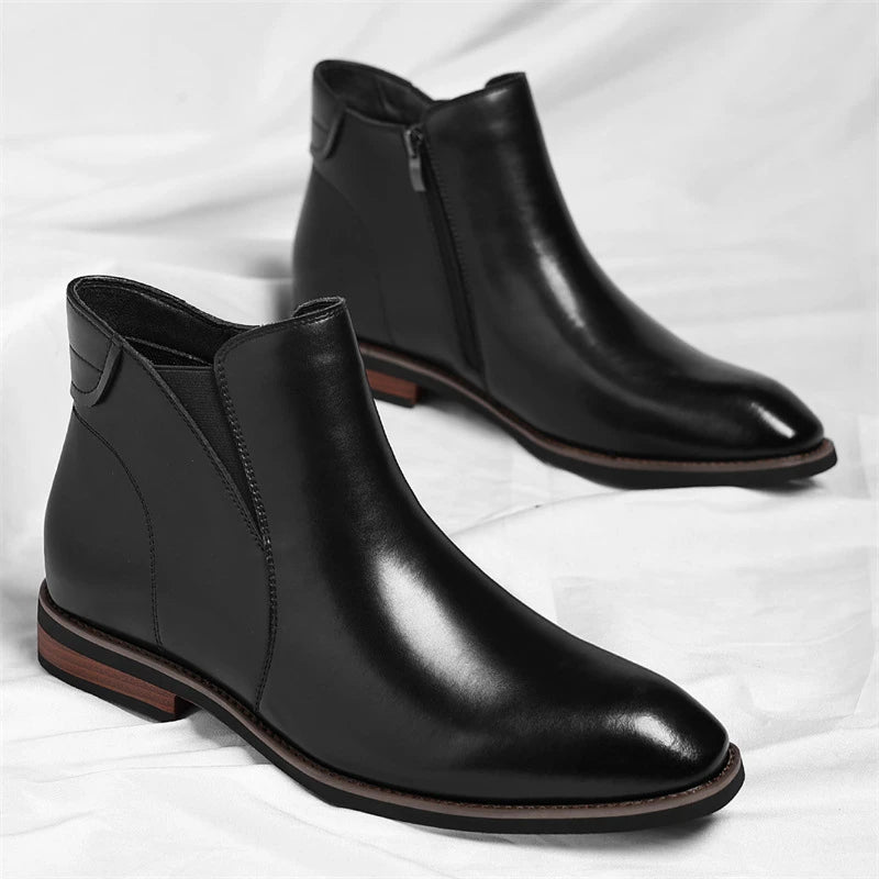 Mens Brown Gradient Leather Chelsea Ankle Boots Side Zipper Elastic Zpaxo