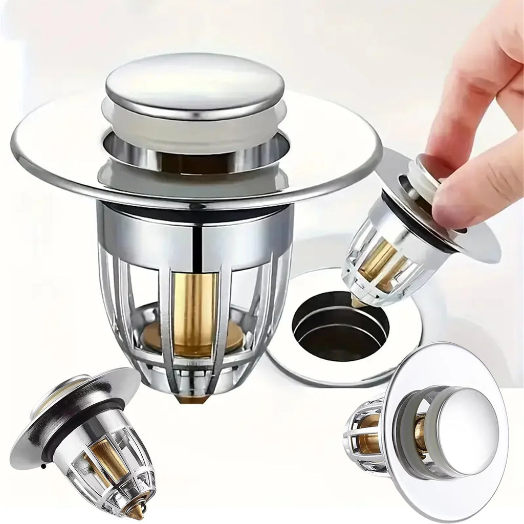Universal Rebound Drain Plug Filter Basin Pop-up Chrome Sink Hair