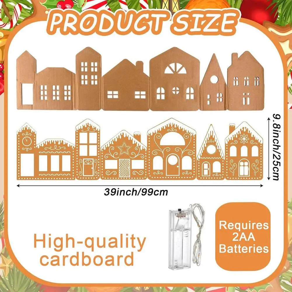 Christmas Village Buildings Cardboard String Lights LED Lighted