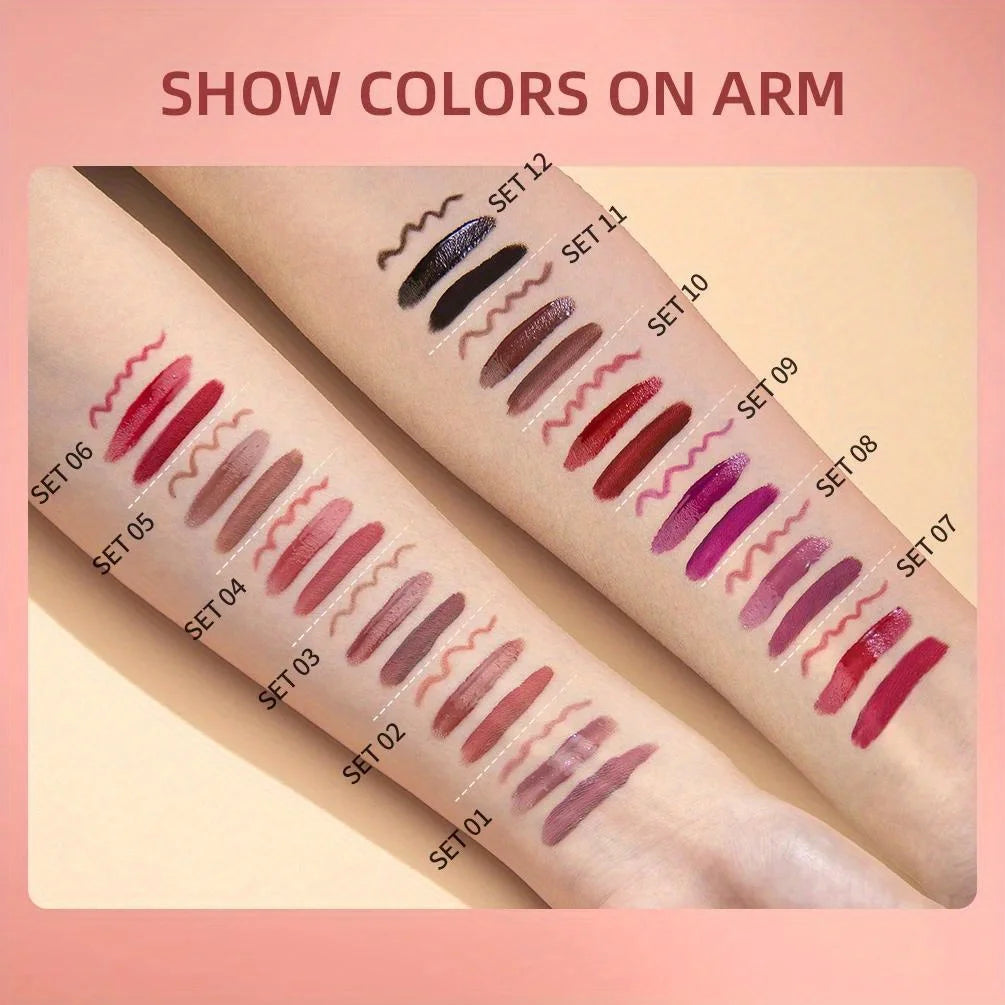3 in 1 Lipstick and Lipliner Set, Long Lasting Waterproof Lip Stain Liquid Lipgloss Set for Women Halloween Gothic Makeup Zpaxo