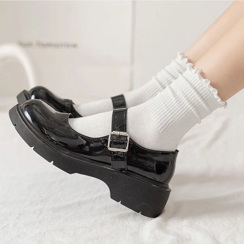 1 3pairs Ruffle Socks Women Mid Crew Middles Tube Ankle Breathable