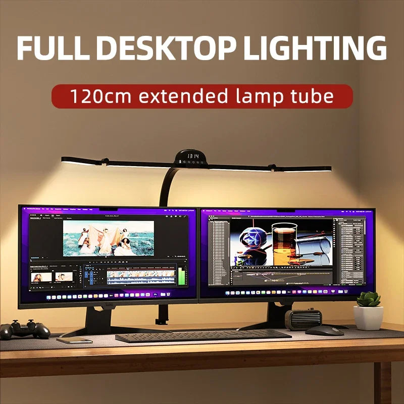 LED Full Spectrum Eye-Caring Architect Desk Lamp with Clamp Flexible Gooseneck 120cm Foldable 4-Head Stepless Dimming Lamp Zpaxo