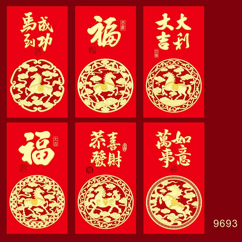 6pcs/set Chinese New Year Money Envelope Lucky Red Pockets Spring Festival 2026 Horse Year Red Envelope Zpaxo A8