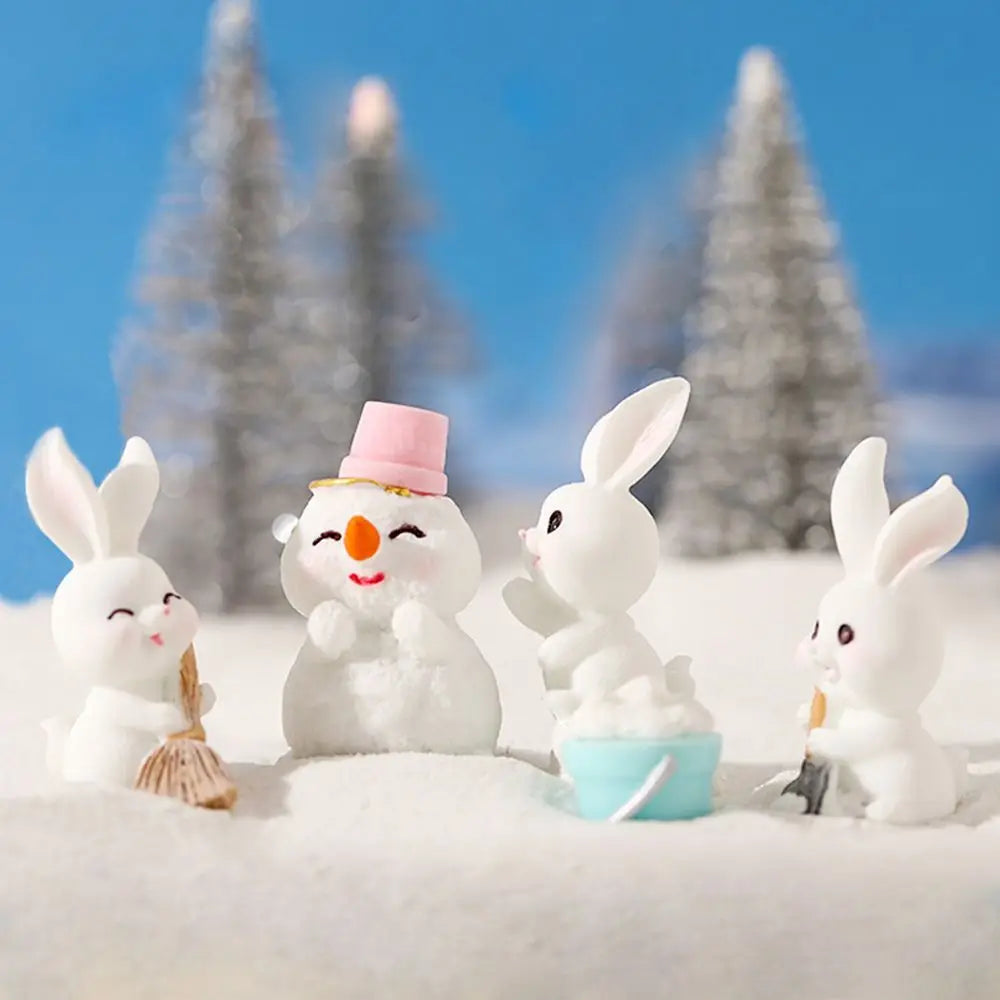 Snowman Bunny Resin Figurine | Micro Landscape Christmas Ornament Resin Figurine Zpaxo