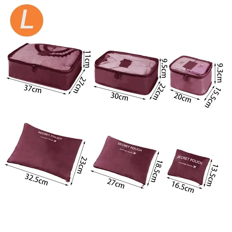 Home Travel 6-piece Clothing Storage and Organizing Bag Thickened Cosmetics Storage Bag Foldable Business Travel Storage Bag Zpaxo L-Wine red