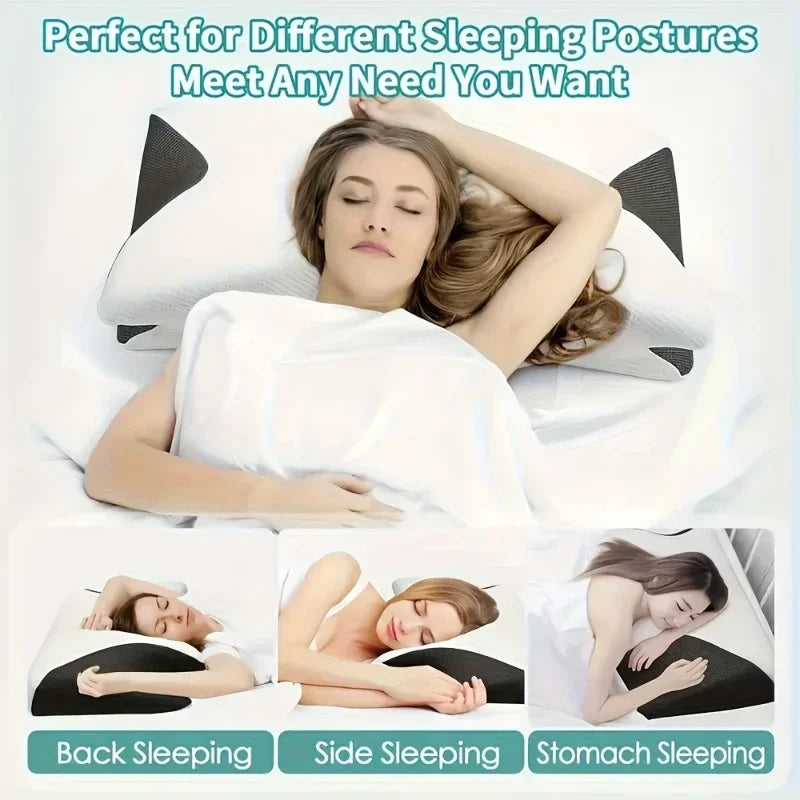 2 in 1 Contoured Ergonomic Neck Pillow - New Horn Design for Side/Back/Stomach Sleepers, Shoulder Relaxation & Soft Firm Support Zpaxo