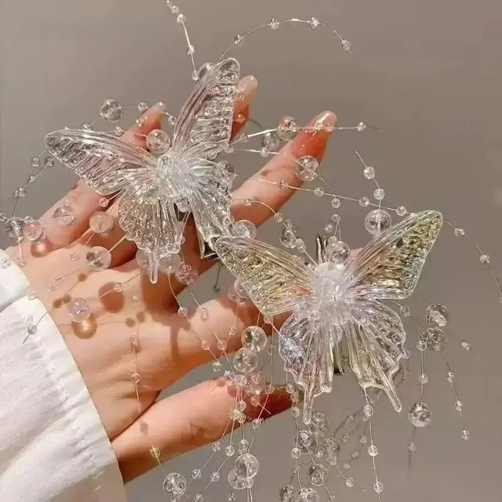 Butterfly Tassel Hairpin Photo Shoot Accessories Transparent Pearl Zpaxo