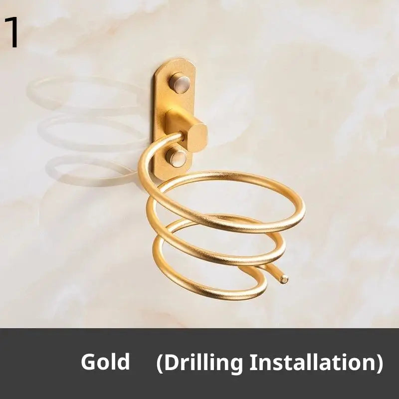Hair Dryer Organizer Rack Aluminum Bathroom Hairdryer And Straightener Holder Wall Mounted Shelves Accessories Blower Shelves Zpaxo Gold 1
