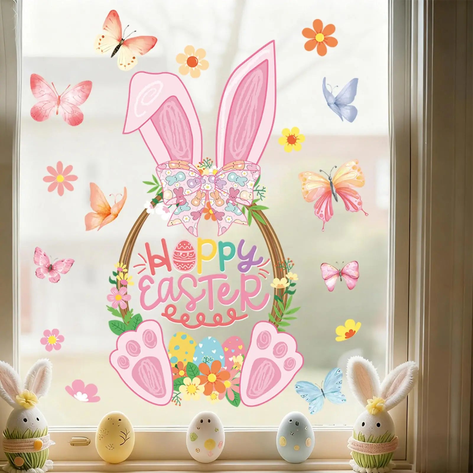 Easter Window Clings Static Decals Double Sided Spring Bunny Decor