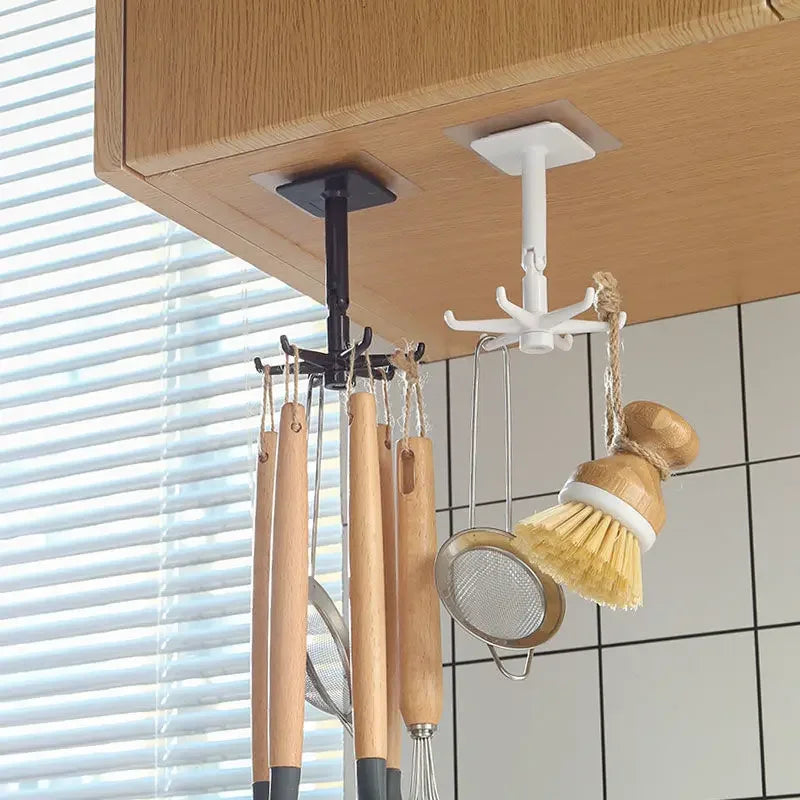 Creative Kitchen Organizer Swivel Hooks Hole-Free Multifunctional Rotatable Dual-Use Hooks for Utensils And Pots Zpaxo