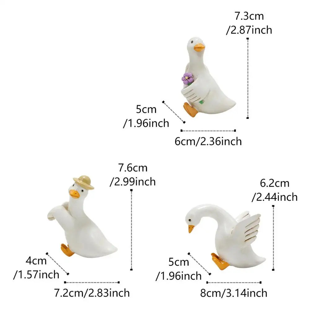 Duck Plant Pot Decors 3 Resin Cute Funny Figurines Ornaments Flower