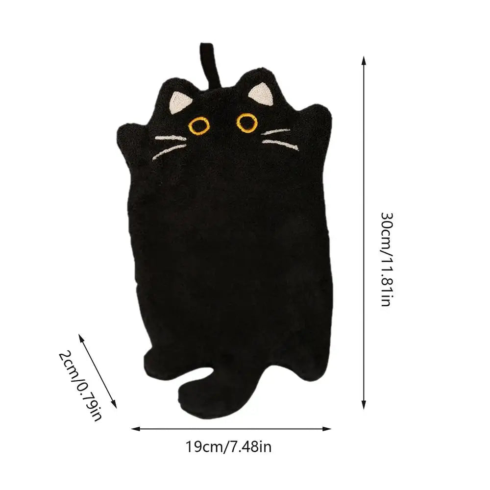 Cute Cat Hand Towel – Soft Coral Fleece Hanging Washcloth Decorative Hand Towel Zpaxo Black