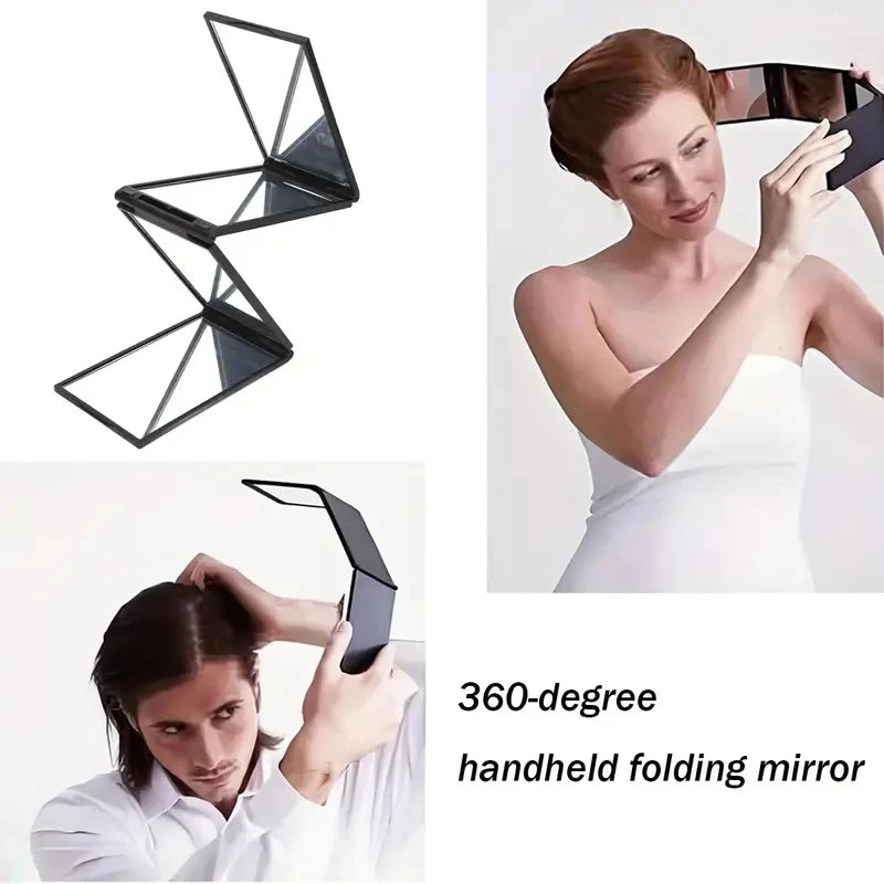 1PC Portable Folding Mirror: 360° 4-Sided Handheld, Multi-Functional for Haircut & Travel - Compact Lightweight Design Zpaxo