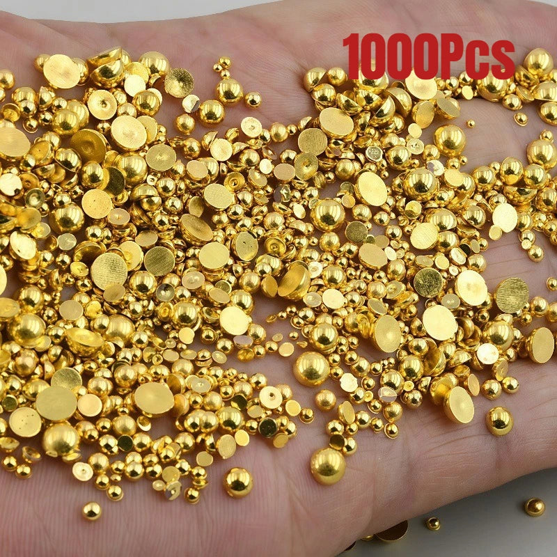 1000Pcs Gold 1.5/2/2.5mm Nail Art Rhinestones Nail Beads Alloy Gem Stones Flatback Nail Art Charms For Manicure 3D Stones Zpaxo