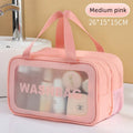 Dry-wet separation double transparent PU makeup bag portable washing bag cosmetic storage bag travel fitness swimming essentials Zpaxo Medium pink