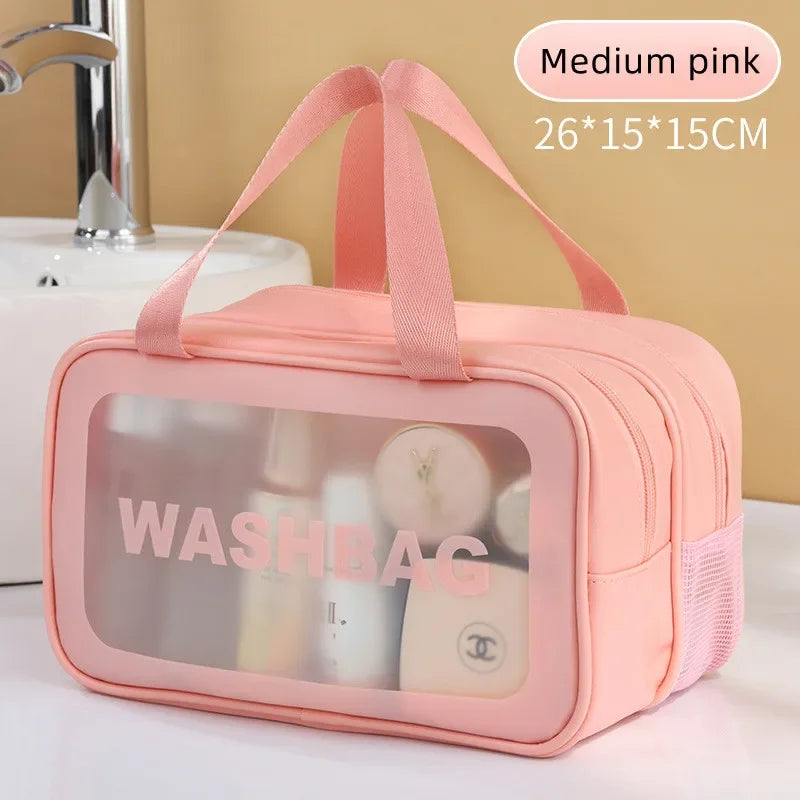 Dry-wet separation double transparent PU makeup bag portable washing bag cosmetic storage bag travel fitness swimming essentials Zpaxo Medium pink