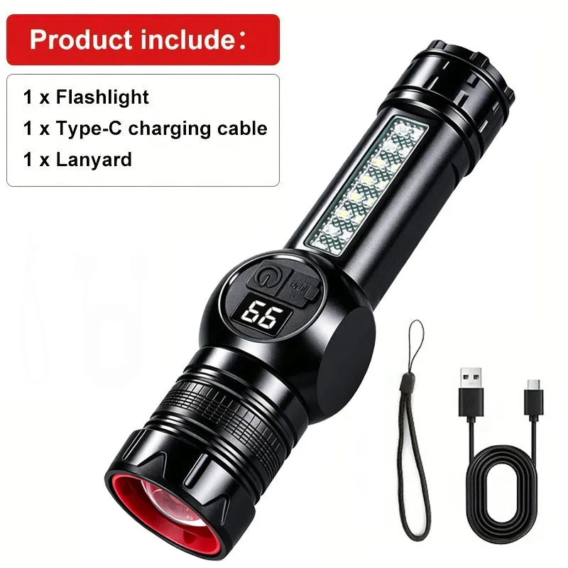Mikenoon Tactical LED Flashlight – Zoomable USB Rechargeable Torch Tactical LED Flashlight Zpaxo Built-in Battery