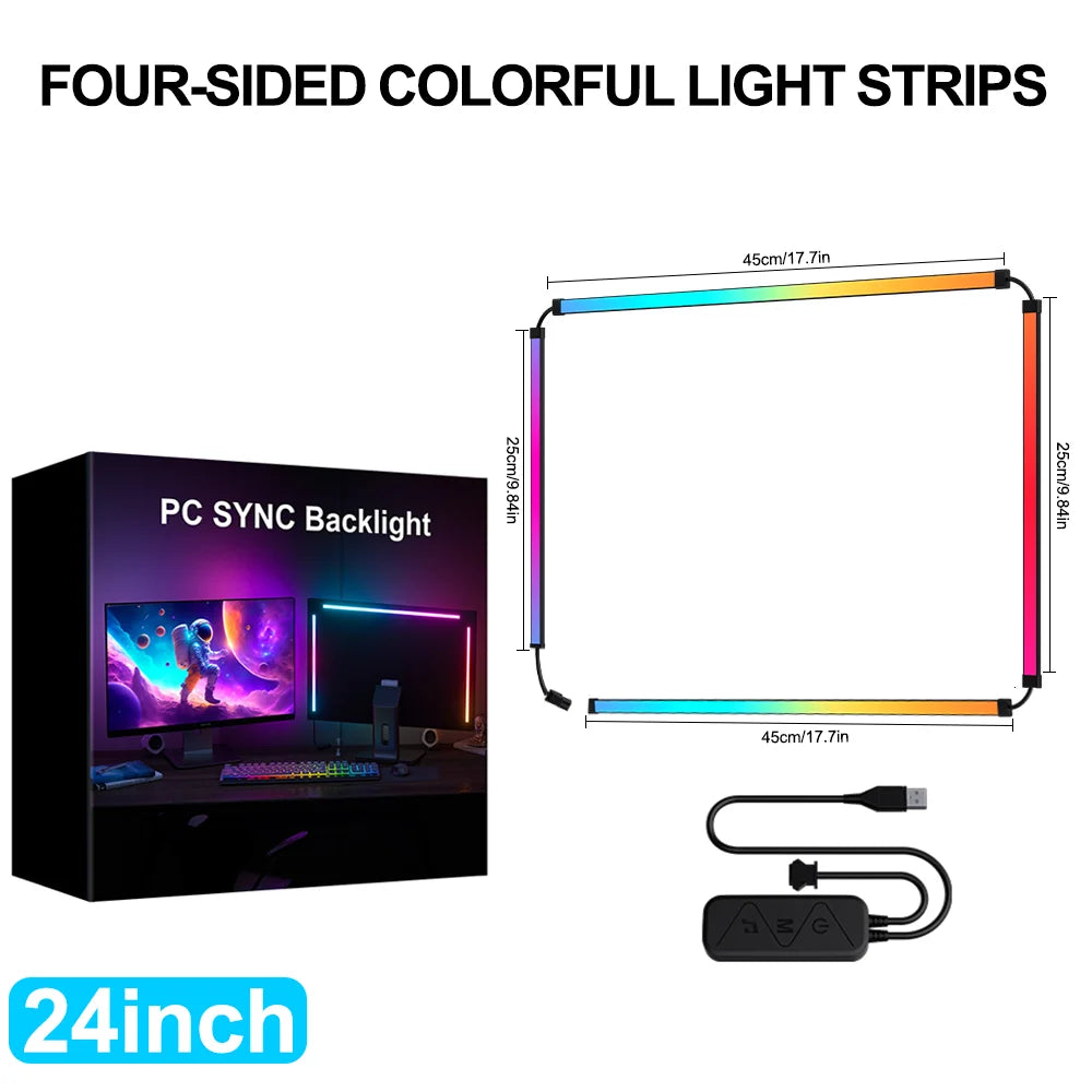 RGB Gaming Sync Light Strip Computer Monitor Light LED Backlight Color Music Sync DIY Display APP Control Atmosphere Decor Lamp Zpaxo 24inch-4 sides