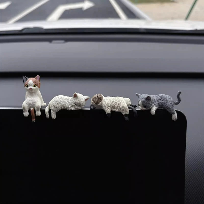 5-Pack Sleepy Cat Figurines – Mini Car Dashboard Decor Set