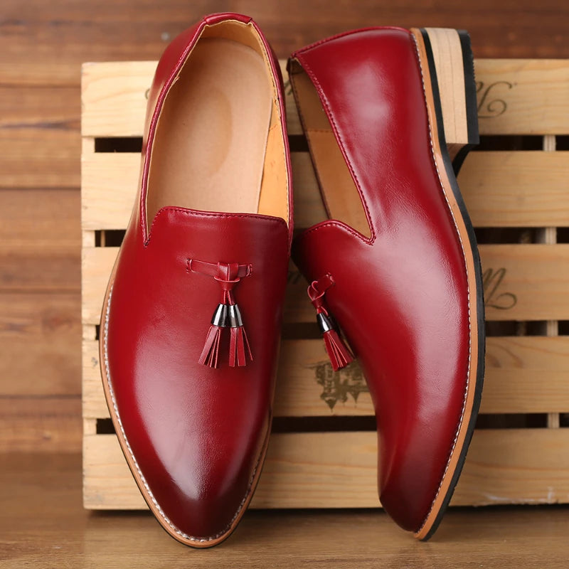 Mens Pointed Toe British Business Formal Dress Shoes Slip Leather Big Zpaxo