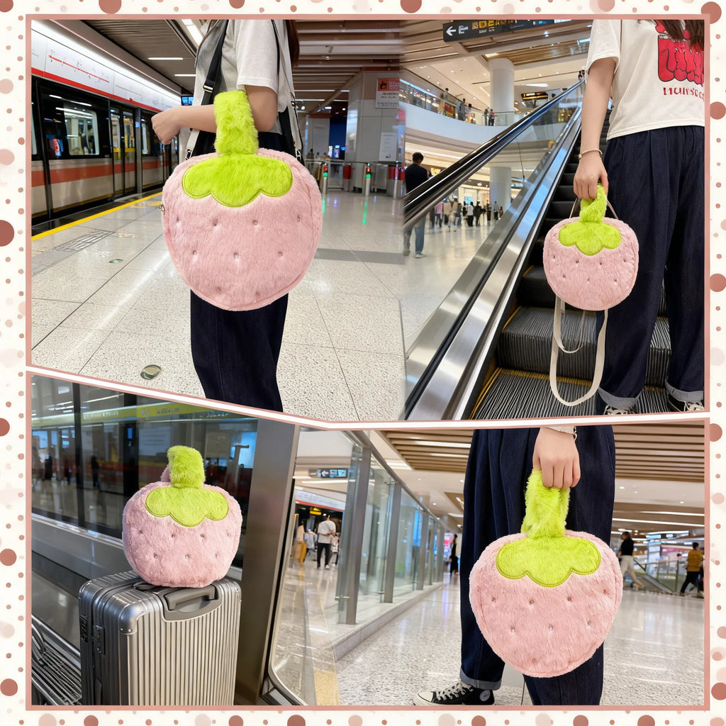 1/2pcs Strawberry Plush Makeup Bag Cute Large Capacity Travel Cosmetic Case Toiletry Pouch with Handle Girls Brush Storage Organ Zpaxo