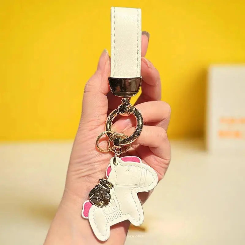 Year Cartoon Pony Pendant Money Bag Keyring Leather Charms Horseback Zpaxo