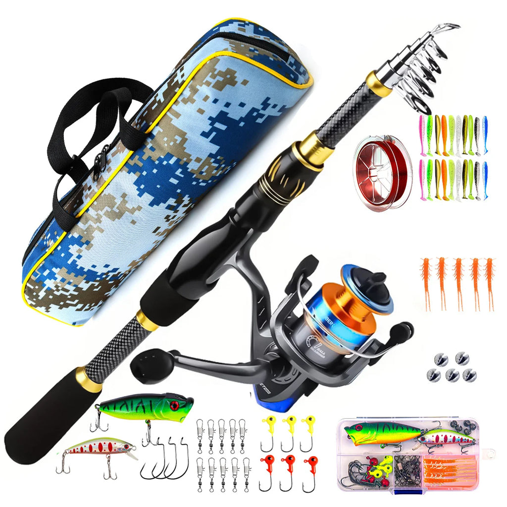 Telescopic Sea Fishing Rod & Reel Combo Set with Carry Bag