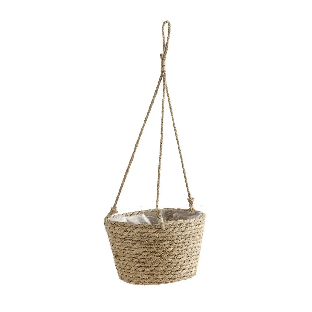 Handwoven Straw Hanging Basket Planter – Rattan Orchid Pot Hanging Basket Planter Zpaxo Primary colour