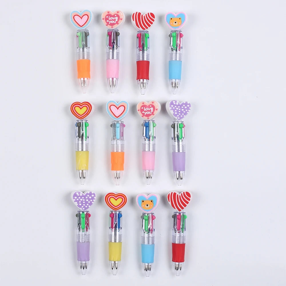 6/12Pcs Heart Ballpoint Pens Valentine's Day Gift 4-in-1 Mini Multicolor Pens for Birthday Party Teacher School Supplies Zpaxo