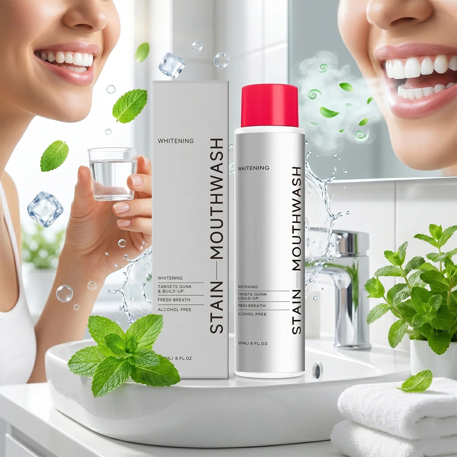 Professional Mouthwash Oral Rinse for Fresh Breath No Alcohol Peppermint Breath Freshener Cleaning Plaque Care 237ml Daily Use Zpaxo