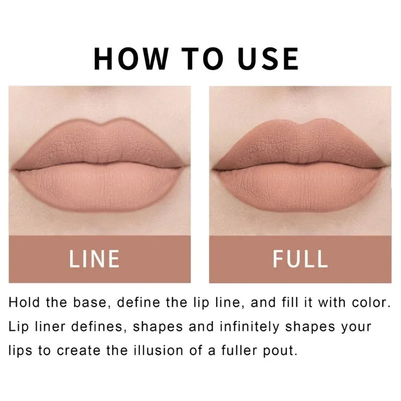 12 Colors Waterproof Lip Liner Nude Matte Brown Lipstick Pencil
