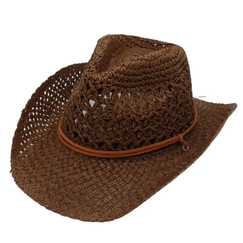 Womens Straw Western Cowboy Hat Foldable Wide Brim Summer Sun Hats