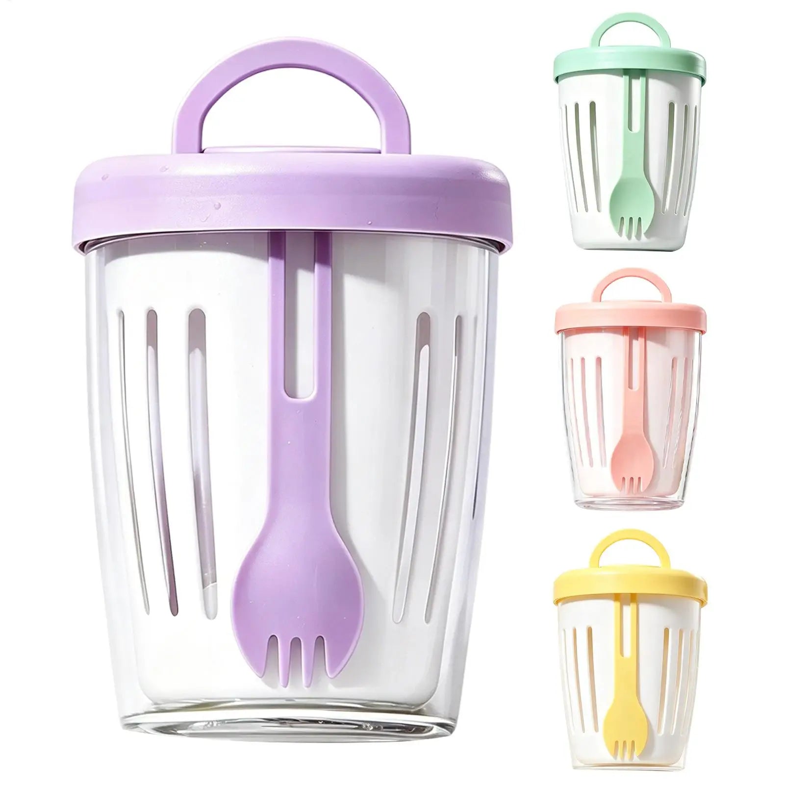 Leak-Proof Yogurt & Salad Cup with Lid, Fork & Drain – 300ml Portable Food Container Zpaxo