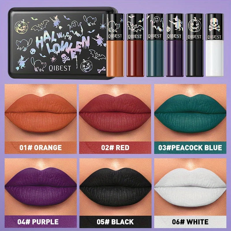 Halloween Matte Lip Glaze Set Lipstick Vampire Velvet Not Fading Lip Makeup Zpaxo