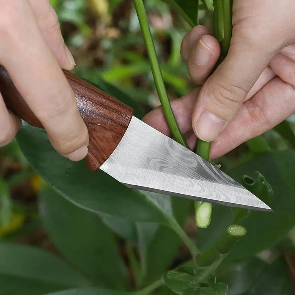Grafting Knife with Wood Grain Handle & Leather Sheath Grafting Knife Zpaxo