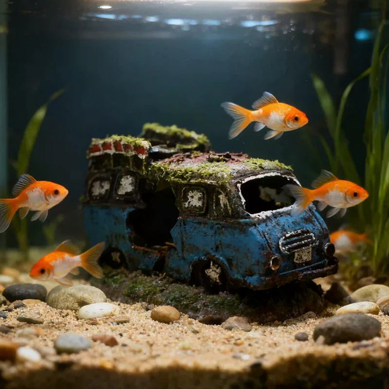 Aquarium Ornament Shaped Like Car Wreckage, Featuring Hiding Holes For Fish And Shrimp, Aquarium Decorations, And Aquascaping. Zpaxo