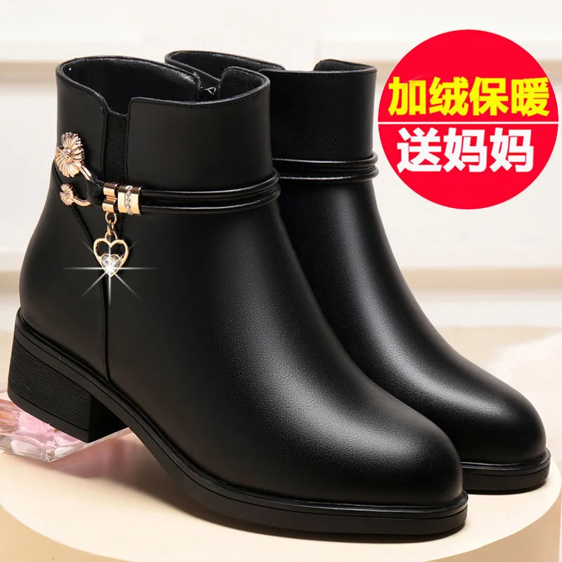 Soft Leather Women's Boots 2023 Spring Winter Thick Wool Lined Woman Zpaxo