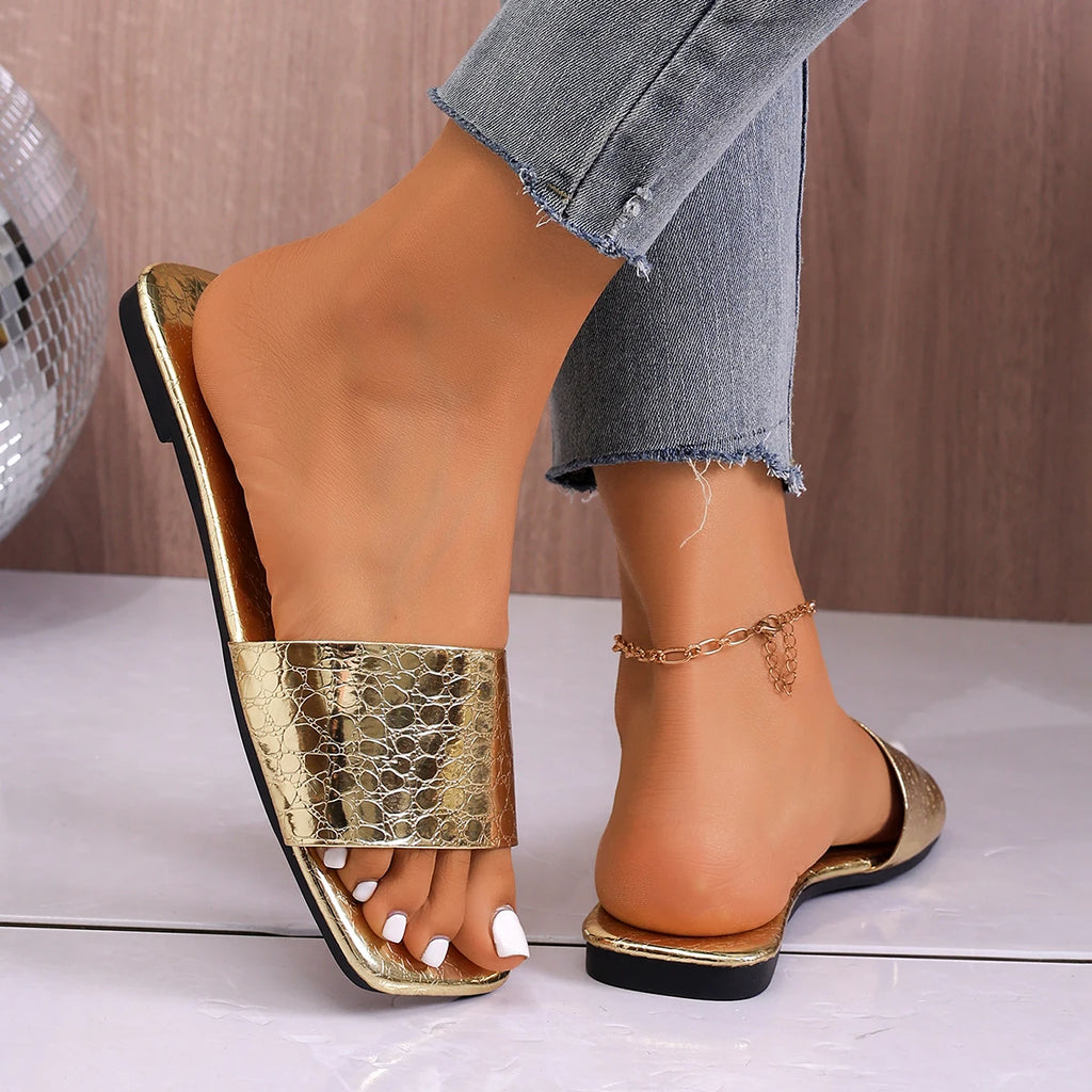 Women Flats Slippers 2026 Square Toe Open Shoes Soft Sole Zpaxo