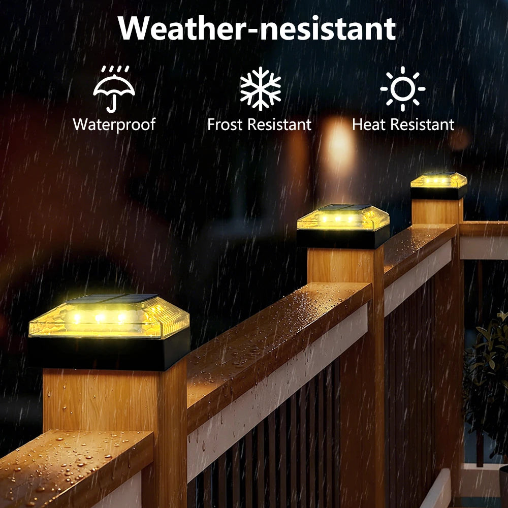 1/4PCS Solar Post Cap Lights Outdoor IP65 Waterproof 3 Color Modes Fence Topper Light For 4x4 Vinyl Wood Post Lighting Zpaxo