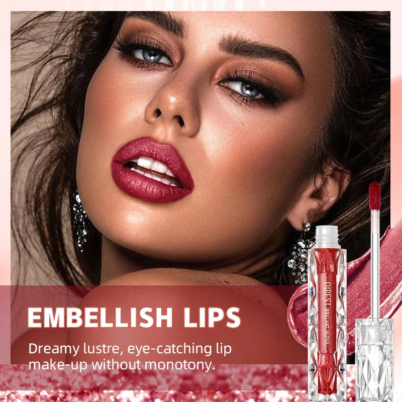 Waterproof Fine Glitter Lip Gloss Long-lasting Non Stick Cup Pearl