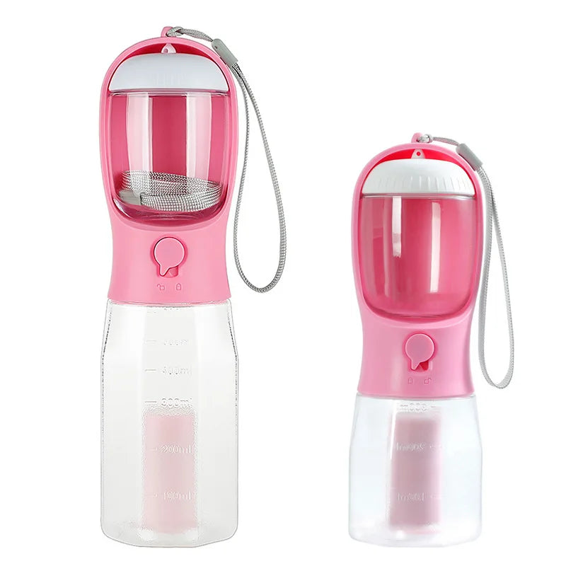 1 Dog Water Bottle Poop Bag Dispenser Portable Pet Feeder Cat Bowl Zpaxo pink 300ML