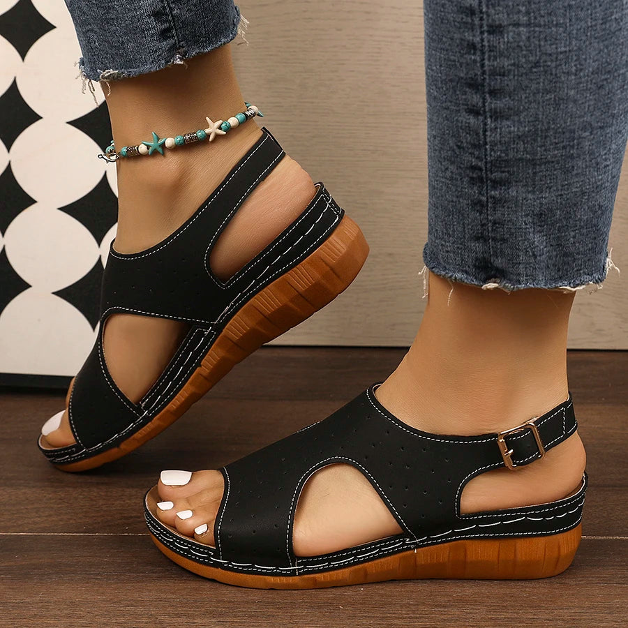 Women Sandals Platform Sandals Hollow Out Buckle Roman Style Shoes Women Lightweight Slip-On Shoes Ladies Zapatos De Mujer Zpaxo black 42