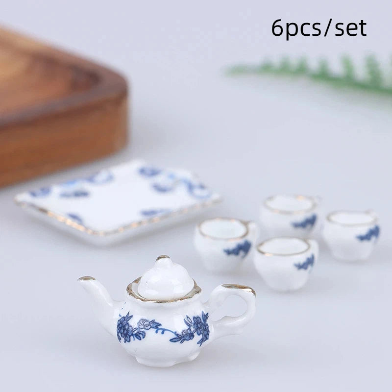 ▶1Set 1:12 Dollhouse Miniature Ceramics Teapot Tea Set Mini Ceramic Kungfu Tea Set Kettle Cup Tableware Model Kitchen Decor Toys Zpaxo Style02 - 6PCS