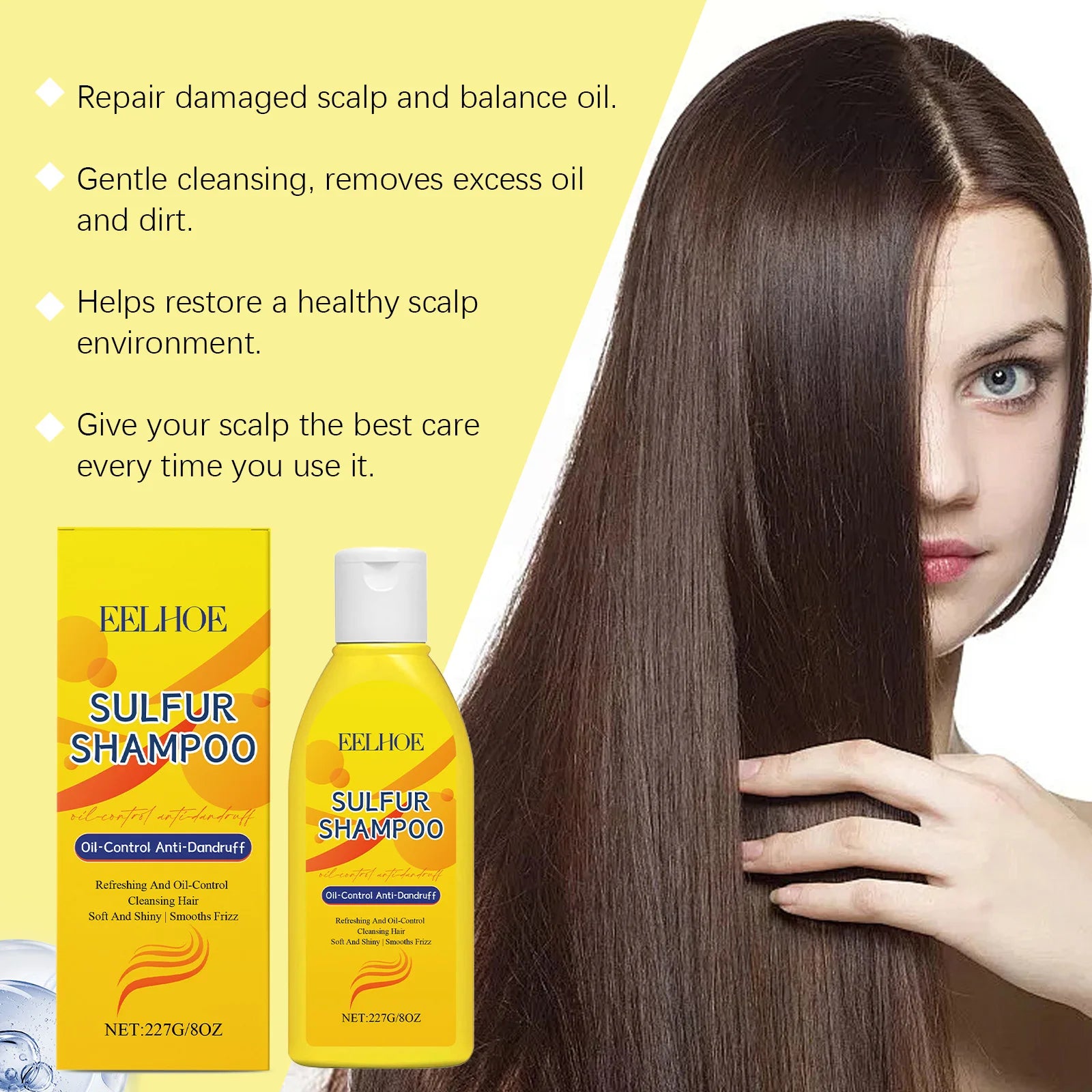 EELHOE Sulfur Shampoo Strengthen Roots Oil Control Fluffy Hair Moisturizing Mild Formula Itch Deeply Clean The Scalp 227g Zpaxo