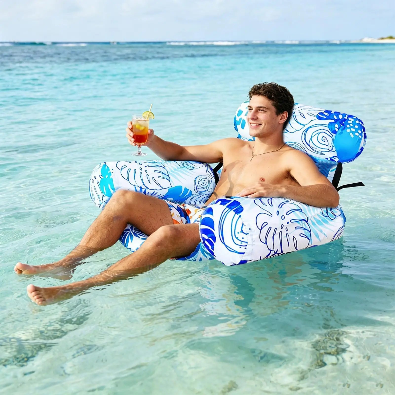 Inflatable Water Hammock Armrests PVC Floating Lounger Sofa Adults