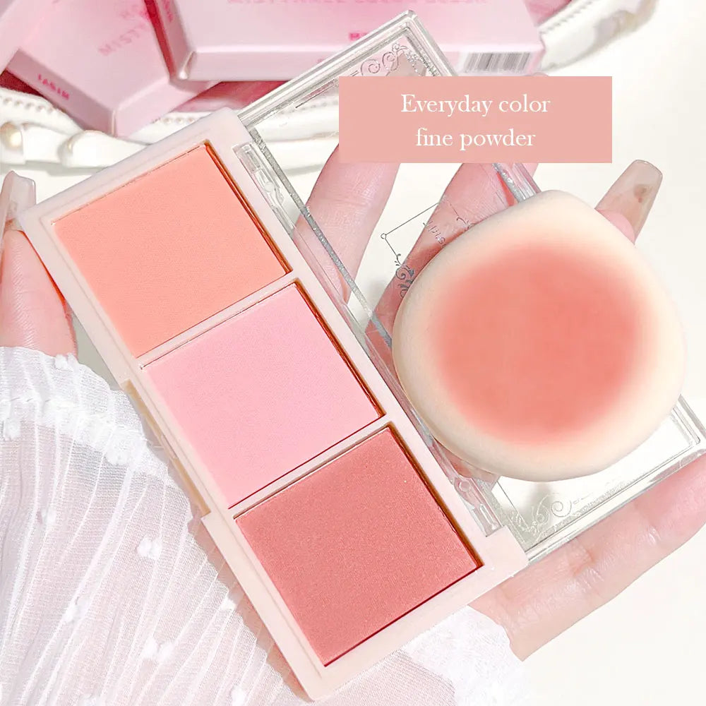HISYI three-color blush matte natural nude makeup brightens the appearance and brightens the color. Three-color blush plate Zpaxo