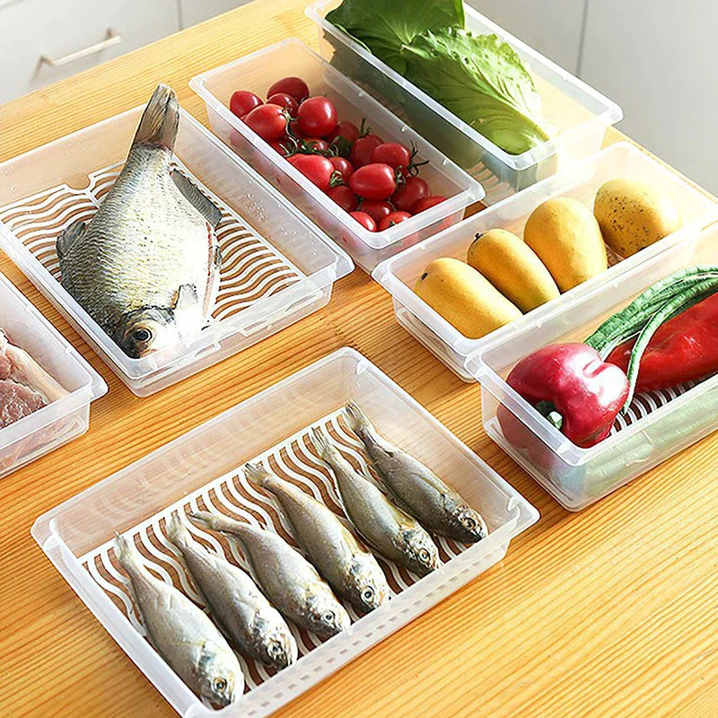 Removable Drain Plate Tray For Keep Fruits Vegetables Meat Fish Food Fresh Storage Box Containers Kitchen Fridge Organizer Case Zpaxo