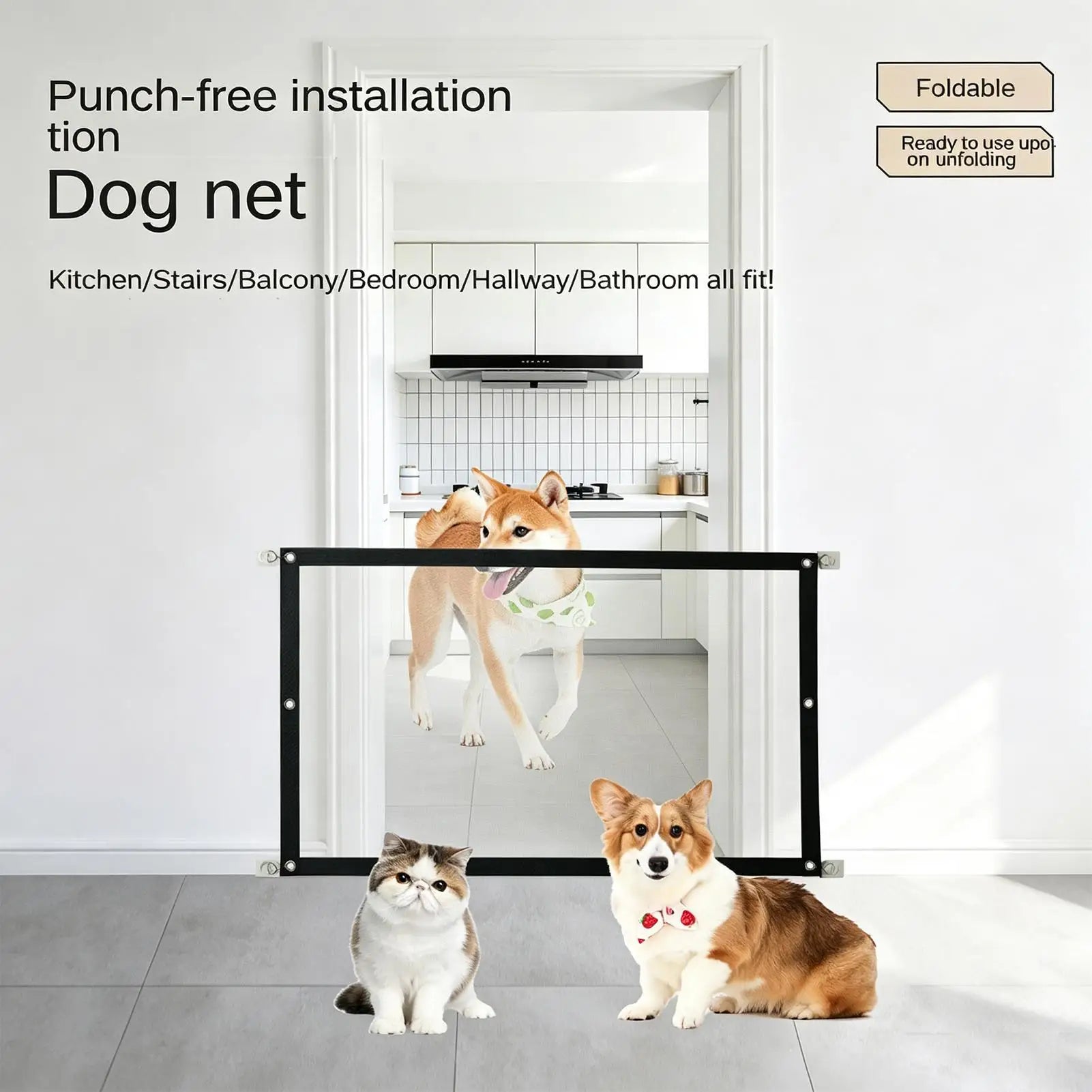 Mesh Dog Gate No Drill Portable Folding Safety Fence Guard Pet